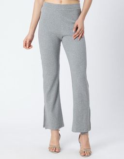Moomaya - Solid Women Knit Ribbed Bootcut Pants