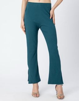 Moomaya - Solid Women Knit Ribbed Bootcut Pants
