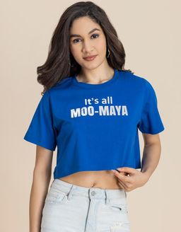 Moomaya - Round Neck Crop T-Shirt, Chic Casual Tee