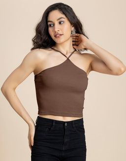 Moomaya - Casual Halter Neck Crop Top For Women