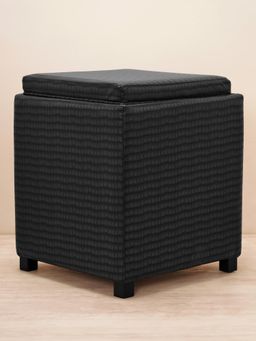 Pure Home + Living - Black Matt Finish Square Faux Leather Pouffe With Storage