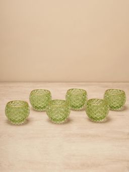 Pure Home + Living - Set Of 6 Green Diamond Texture Glass Votives