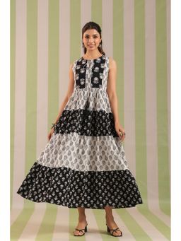 Jaipur Morni - White Cotton Floral Flared Dress