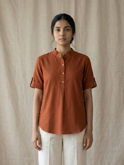 ZNKL - Rust Khadi Patterned Top
