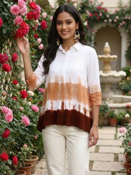 Maaesa - Orange Rayon Tie & Dye Shirt