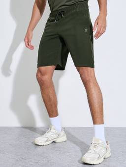 Styli - Men Olive Regular Fit Placement Printed Woven Running Shorts
