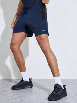 Styli - Men Navy Blue Solid Regular Fit Colorblock Woven Running Shorts