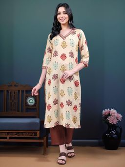 Gahan - Womens Cotton Blend Ikat Printed Straight Kurta