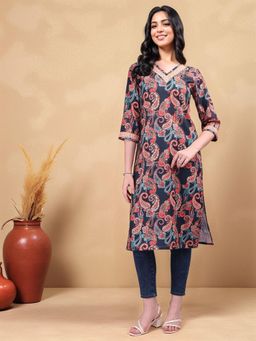 Gahan - Womens Cotton Blend Paisley Printed Straight Kurta
