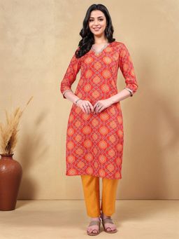 Gahan - Womens Cotton Blend Bandhani Printed Straight Kurta
