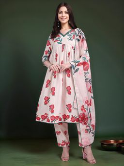 Gahan - Womens Cotton Blend Printed Anarkali Kurta with Pant & Dupatta
