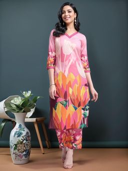 Gahan - Womens Pink Cotton Blend Printed Straight Kurta with Palazzo