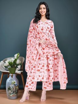 Gahan - Womens Cotton Blend Printed Anarkali Kurta with Pant & Dupatta