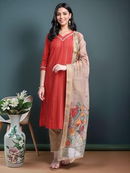 Gahan - Womens Cotton Blend Solid Straight Kurta with Pant & Dupatta