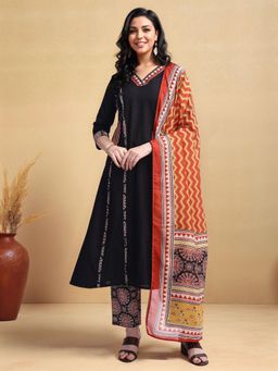 Gahan - Womens Cotton Blend Solid A-Line Kurta with Pant & Dupatta