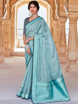 Odette - Blue Silk Blend Saree with Unstitched Blouse
