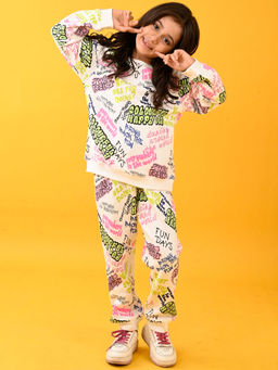 ANTHRILO - Colorful Happiness Fun Fleece White Sweatshirt Joggers (Set of 2)