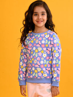 ANTHRILO - Blue Heart Flowers Fleece Girls Sweatshirt