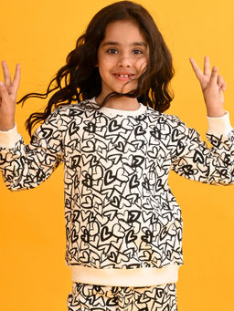 ANTHRILO - Black Heart Fleece Girls White Sweatshirt
