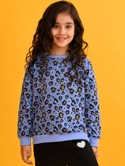 ANTHRILO - Leopard Blue Fleece Girls Sweatshirt