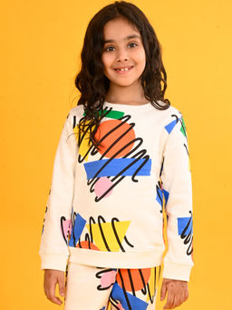 ANTHRILO - Shapes Print Fleece Girls White Sweatshirt