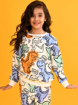 ANTHRILO - Dinosaur Wow Fleece Girls Sweatshirt-White