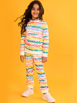 ANTHRILO - Rainbow Cloud Girls White Fleece Sweatshirt with Joggers (Set of 2)