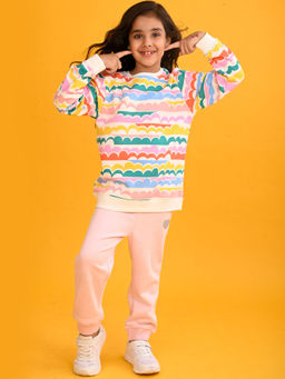 ANTHRILO - Rainbow Cloud Girls White Sweatshirt with Pink Fleece Joggers (Set of 2)