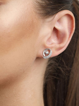 CLARA - Silver Rhodium Plated Swiss Zirconia Rosa Earrings With Screw Back For Women & Girls