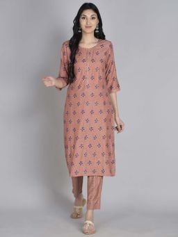 Shree - Women Muslin Pink Floral Printed Kurta With Trouser (Set Of 2)