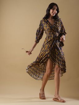 Aarke Ritu Kumar - Blue Geometric Wrap Midi Dress