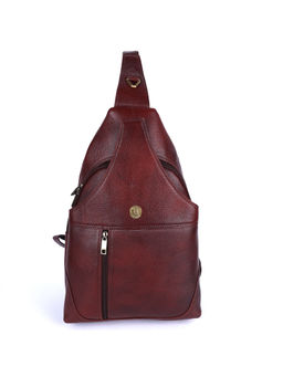 HiLEDER - Pure Leather 17" Sling Cross Body Travel Chest Bag For Men Women Brown