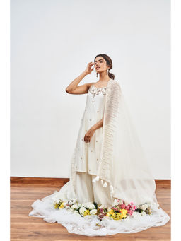 DISHA MUCHHALA - Ivory Embellished Kurta with Palazzo and Dupatta (Set of 3)
