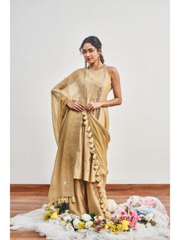 DISHA MUCHHALA - Gold Kalidar Embellished Kurta with Palazzo and Dupatta (Set of 3)