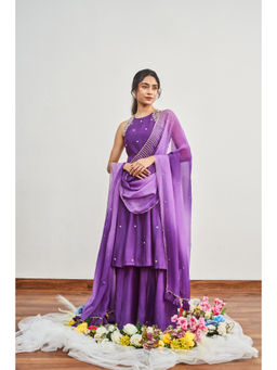 DISHA MUCHHALA - Purple Kalidar Embellished Kurta with Palazzo and Dupatta (Set of 3)