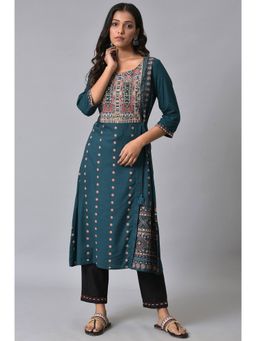 W - Blue Aztec Kurta-slim Pant (Set of 2)