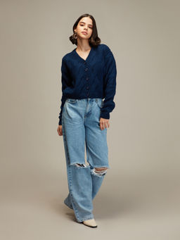 Twenty Dresses by Nykaa Fashion - Blue Solid Crop Cardigan