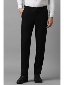 Louis Philippe - Men Black Slim Fit Solid Flat Front Formal Trousers