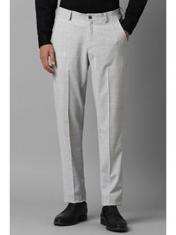 Louis Philippe - Men Grey Slim Fit Textured Flat Front Formal Trousers