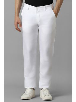 Louis Philippe - Men White Slim Fit Solid Flat Front Formal Trousers
