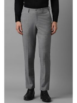 Louis Philippe - Men Grey Slim Fit Textured Flat Front Formal Trousers