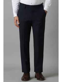 Louis Philippe - Men Navy Slim Fit Stripe Flat Front Formal Trousers