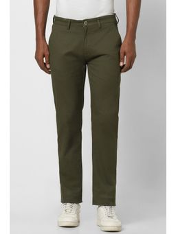 Peter England - Men Green Textured Super Slim Fit Trousers