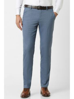 Peter England - Men Blue Textured Slim Fit Trousers