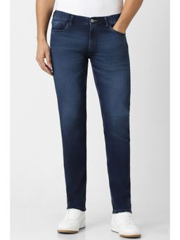 Peter England - Men Navy Mid Wash Slim Tapered Jeans