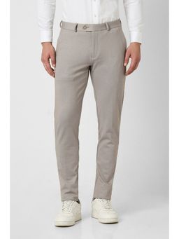 Peter England - Men Grey Textured Super Slim Fit Trousers