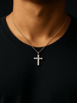 AQUASTREET - Mens 14K Gold Plated Water-Resistant And Anti-Tarnish Cross Pendant Necklace