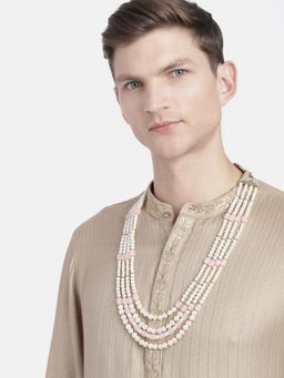 Peora - Gold Plated Pink Beads Studded Maala Haar For Men
