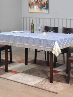 At Home by Nilkamal - Marvel 54 Inch X 78 Inch 6 Seater Transparent Table Cover (Gold, Grey)