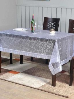 At Home by Nilkamal - Marvel 54 Inch X 78 Inch 6 Seater Transparent Table Cover (Silver)